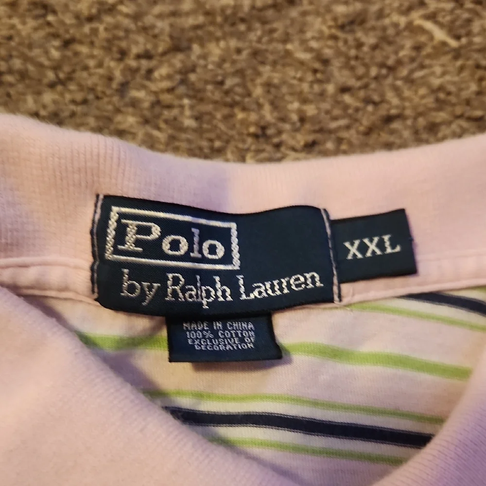 Ralph Lauren Polo Shirt - White with Blue, Green and Pink Stripes
